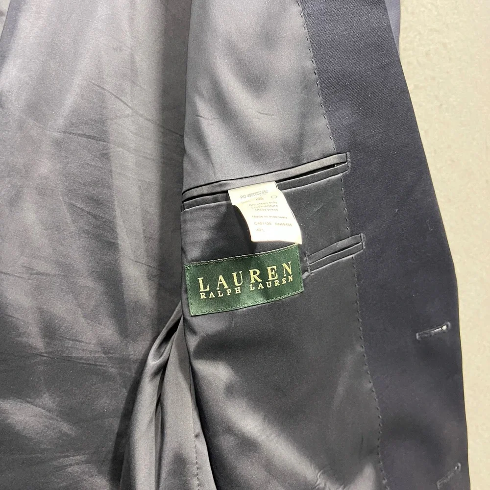Lauren Ralph Lauren Mens Navy Blue 100% Wool Gold Button Blazer Sport Coat 40L